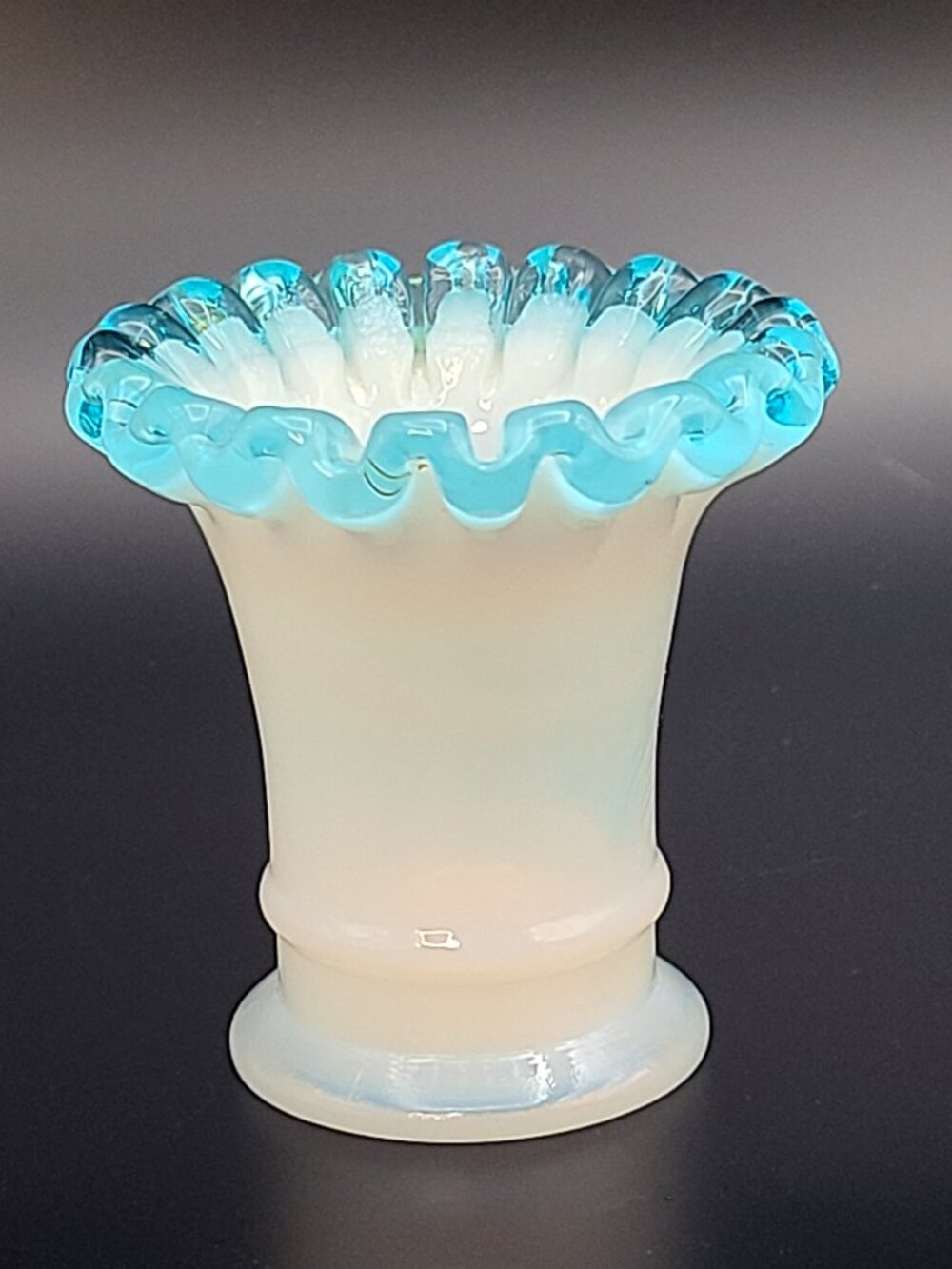 Fenton Vintage Aqua Crest Mini Vase Toothpick Holder #37 2" High